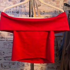 Off the shoulder Red blouse.